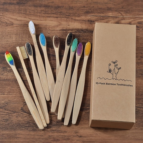 New design mixed color bamboo toothbrush Eco Friendly wooden Tooth Brush Soft bristle Tip Charcoal adults oral care toothbrush - yun-testing-1