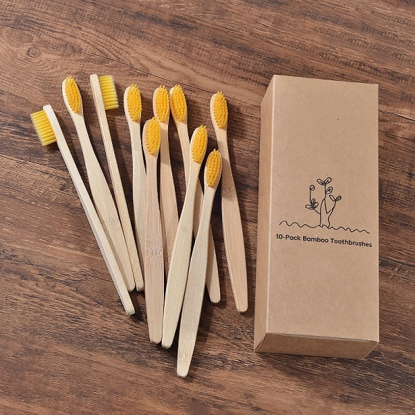 New design mixed color bamboo toothbrush Eco Friendly wooden Tooth Brush Soft bristle Tip Charcoal adults oral care toothbrush - yun-testing-1