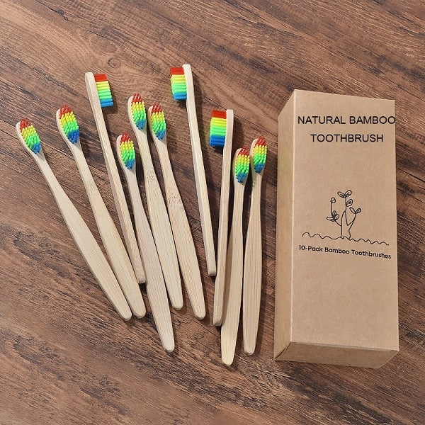 New design mixed color bamboo toothbrush Eco Friendly wooden Tooth Brush Soft bristle Tip Charcoal adults oral care toothbrush - yun-testing-1